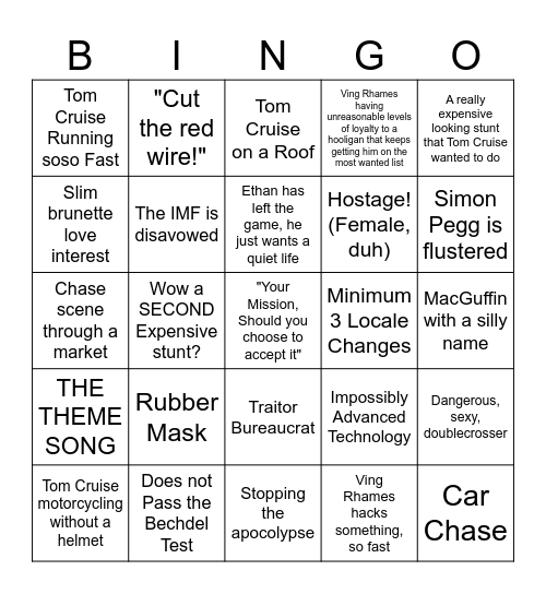 Mission: Impossible BINGO! Bingo Card