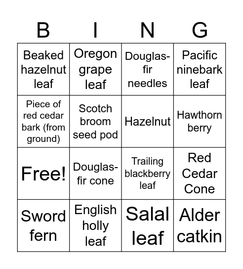 Plant Bingo Card