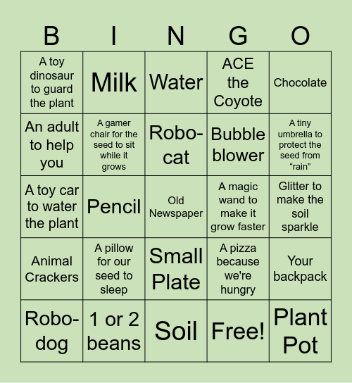 Idea 1: "What You Need" Bingo Card