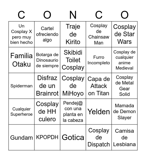 tu puta madre plus 2025 Bingo Card