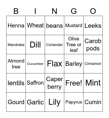 Bible Plants Bingo Card
