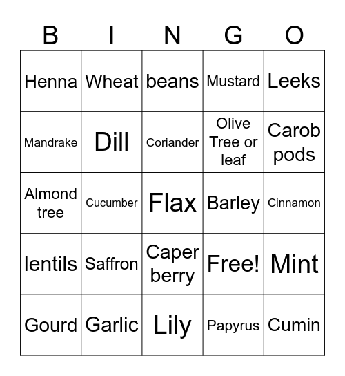 Bible Plants Bingo Card