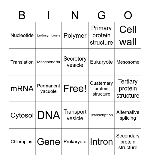 Biology Bingo Card