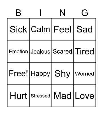 Emotions Bingo! Bingo Card
