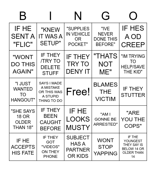 Pred Catcher Bingo Card