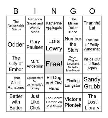OBOB Author Bingo Card