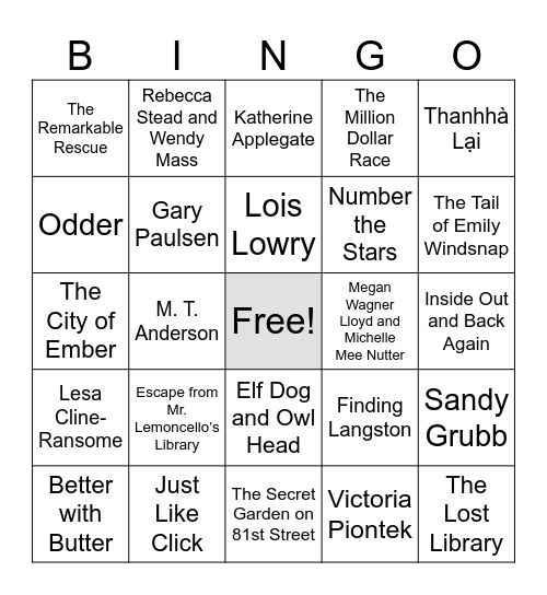 OBOB Author Bingo Card
