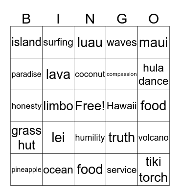 Aloha Bingo Card