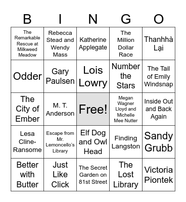 OBOB Author Bingo Card