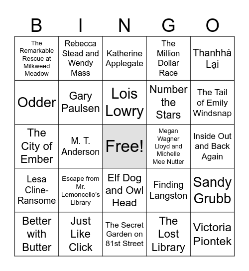 OBOB Author Bingo Card