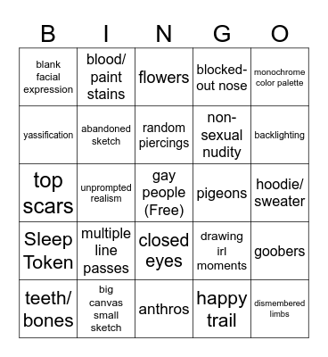 Toby Art Bingo Card