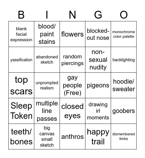 Toby Art Bingo Card