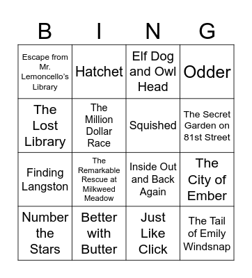 OBOB Author Bingo Card