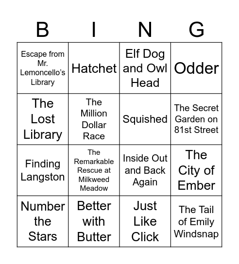 OBOB Author Bingo Card