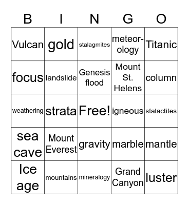 The Earth Bingo Card
