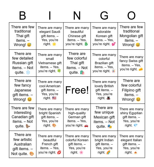 B9 L11 There are many elegant Saudi gift items. – Yes, you’re right. 🌟 Bingo Card
