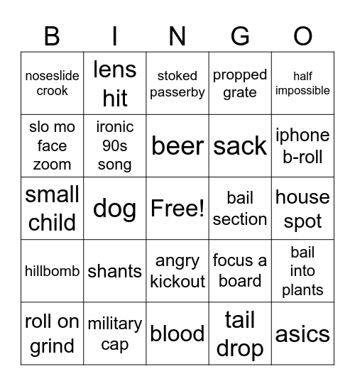 homie video bingo Card