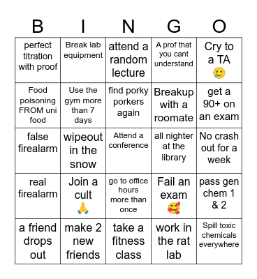 Uni Lore Bingo Card