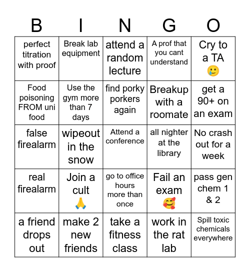 Uni Lore Bingo Card