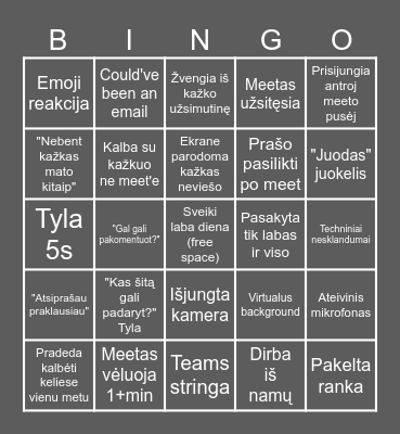 Teams meeting Bingo Card