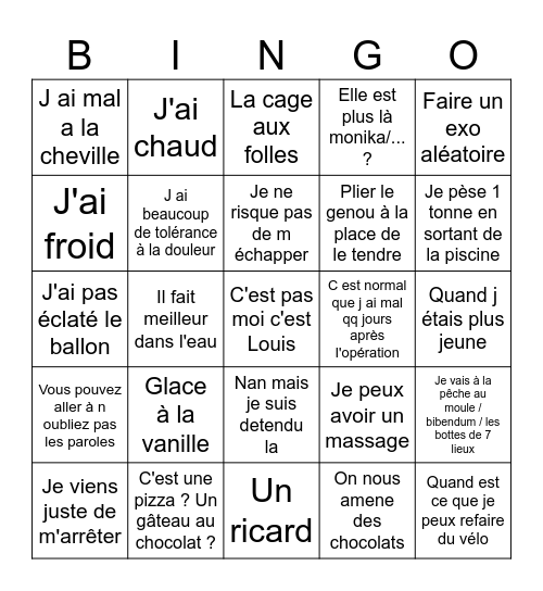 Loto Kiné Bingo Card