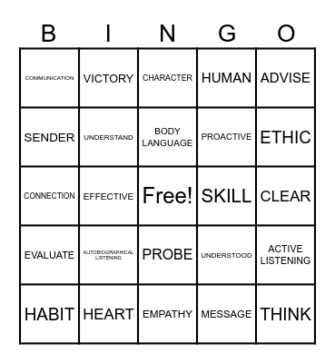 HABIT 5 - SEEK FIRST TO UNDERSTAND Bingo Card
