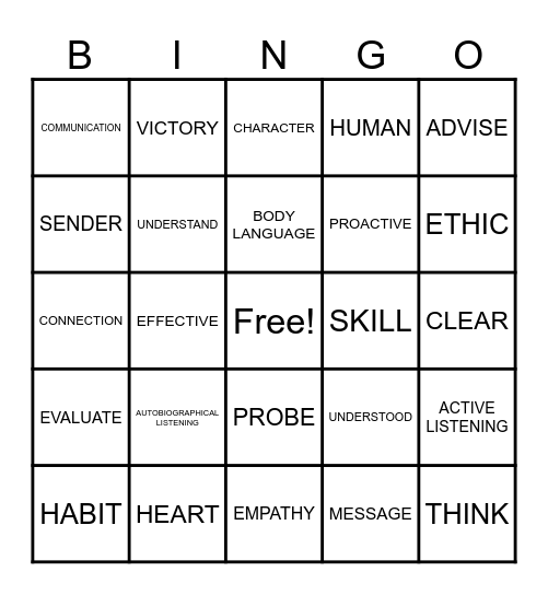 HABIT 5 - SEEK FIRST TO UNDERSTAND Bingo Card