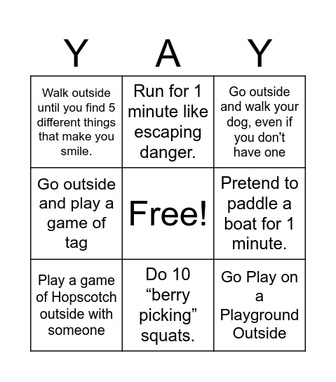 Great Outdoors Bingo Scavenger Hunt Bingo Card
