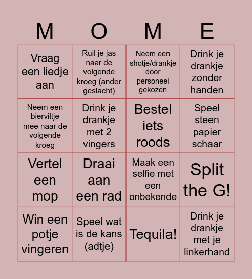Kroegentocht Bingo Card