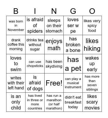 Find Someone Who... Bingo Card