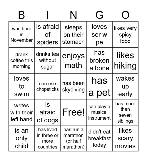 Find Someone Who... Bingo Card