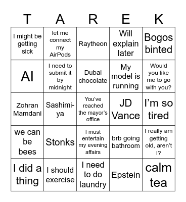 Tarek Bingo Card