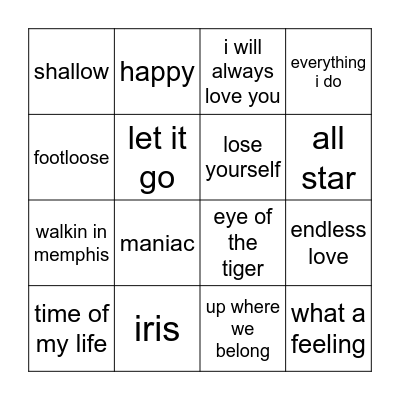 best movie songs Bingo Card