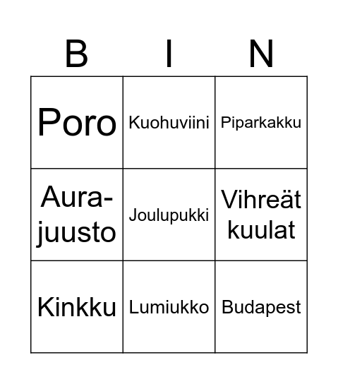 Jouluisa Bingo Card
