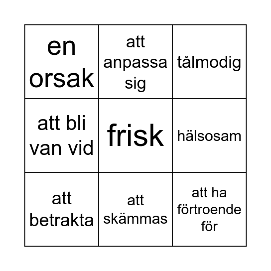 Lektion 7 Bingo Card