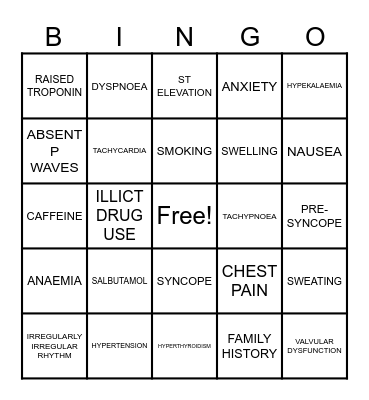PALPITATIONS Bingo Card