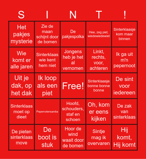 Moeke's Sint Bingo Card