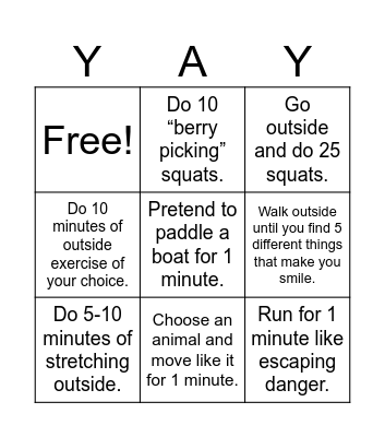 Great Outdoors Bingo Scavenger Hunt Bingo Card