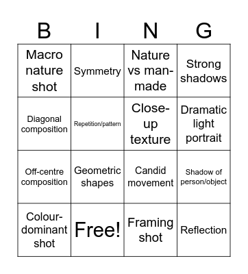 Photographic Bingo Card