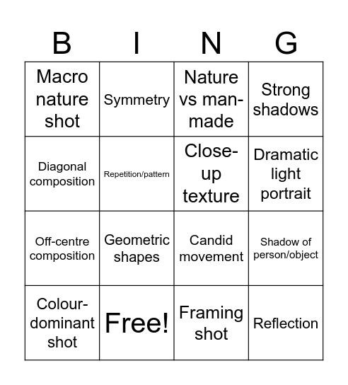 Photographic Bingo Card