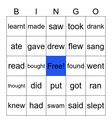 IRREGULAR VERBS Bingo Card