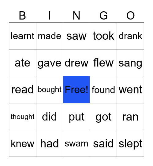 IRREGULAR VERBS Bingo Card