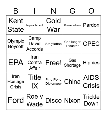 70s/80s Bingo Card