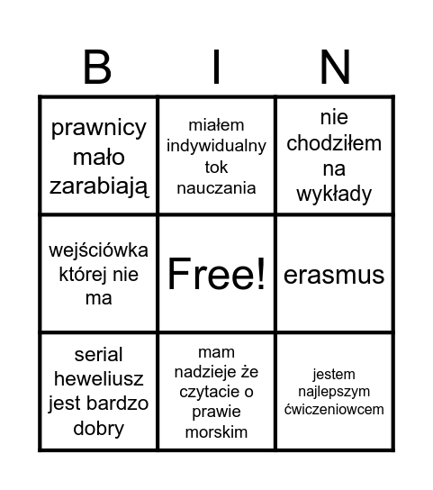 Bingo u Puszka Bingo Card