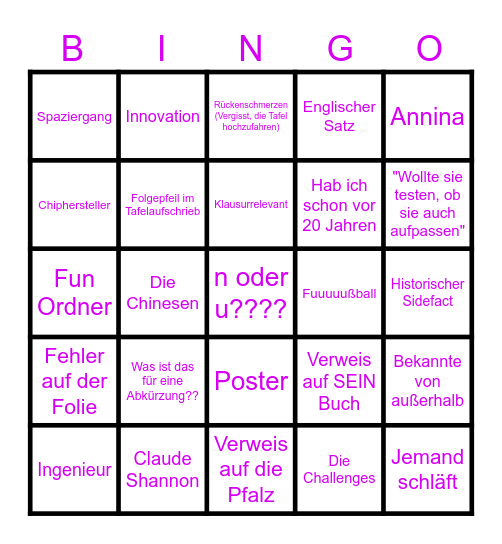 DT - Bingo Card