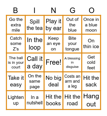 IDIOMS Bingo Card