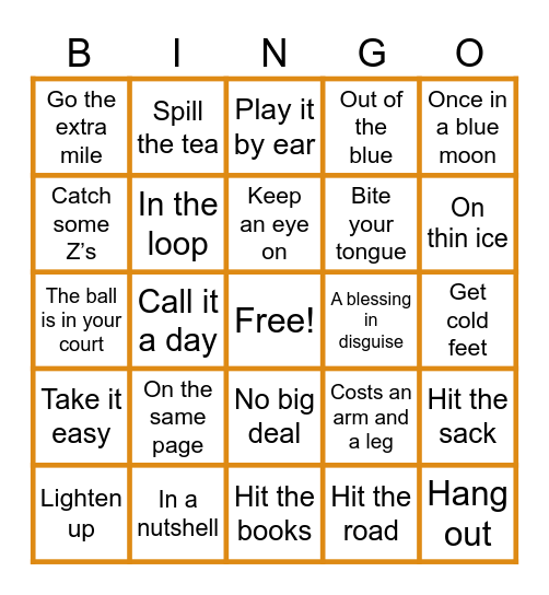 IDIOMS Bingo Card