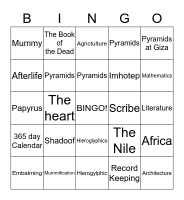 Ancient Egypt Bingo Card