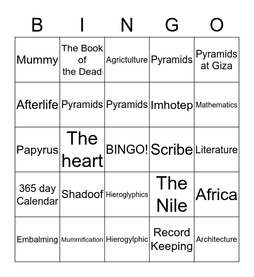 Ancient Egypt Bingo Card