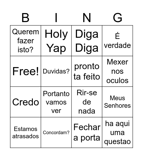 Diga Diga Bingo Card